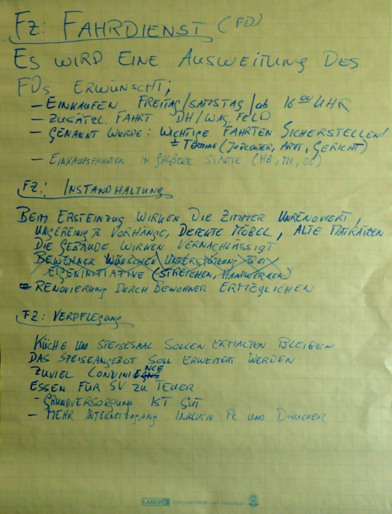 Bewohner-Befragung Zusammenfassung 01 - Fahrdienst, Instandhaltung, Verpflegung