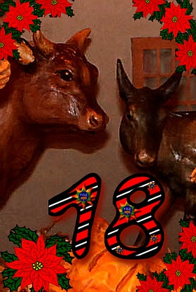 Das achtzehnte Türchen - Stier und Esel der Weihnachtskrippe in der Zionskirche Bethel