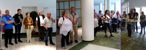 Freistatt-Besuch der Bahnhofsmissionen: Begrüssungsrunde in Haus Platane (Klicken für Großansicht)