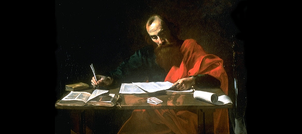 Schreibender Paul, Valentin de Boulogne, 1620 (Wikimedia.org)