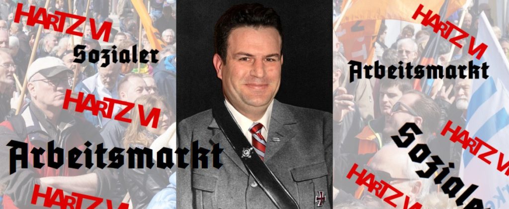 Collage Sozialer Arbeitsmarkt (Wikipedia / F.O.Z. - Hubertus Heil und Franz Seldte - 2018 / 1933)