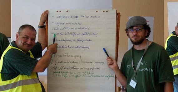 Header: Wohnungslosentreffen Freistatt 2018 - Dienstag, 24. Juli - Workshop Selbsthilfe - Hasso und David