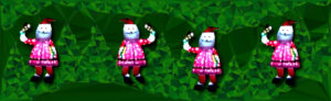 Weihnachtsmänner auf tannengrünem Hintergrund