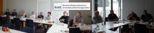 BüNE-Treffen Hannover - Tagungsrunde vom 12. Juni 2019 - Anwesende u.a.: (v.r.n.l.) Lars Niggemeyer, DGB und LAK; Heinrich Funke, ASH Osnabrück; Matthias Braunholz, ASG Hannover; Manfred Kays und Christoph Sündermann, ErSeBra Braunschweig; Uta Friedemann, TBA Hildesheim; Janine Hoffmann, LEB Osterode; Matthias Mente, Herberge zur Heimat, Nienburg; Hartmut Gerber und Klaus Peter Lange, ErSePe Peine; Ulrich Bird und Carl Gackenholz, Beratungsstelle Celle.