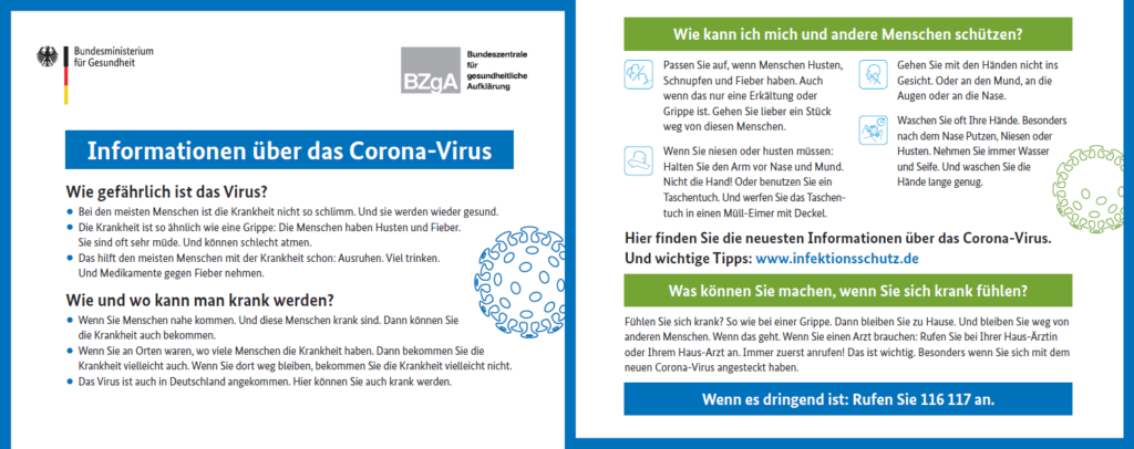 Informationen über das Corona-Virus der Bundeszentrale für gesundheitliche Aufklärung (BZgA)