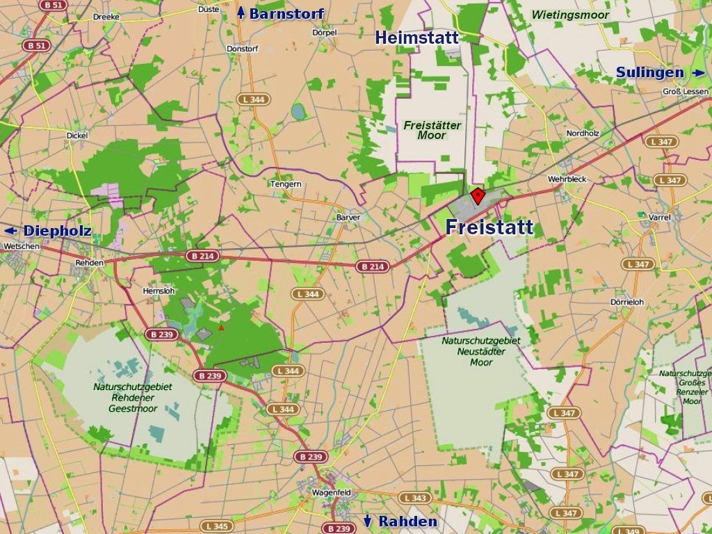 Anfahrt nach Freistatt (openstreetmap.org)
