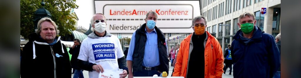 Aktionsgruppe Gnadenlos Gerecht mit Politikern im Gespräch beim Weltarmutstag in Hannover - 17.10.2020