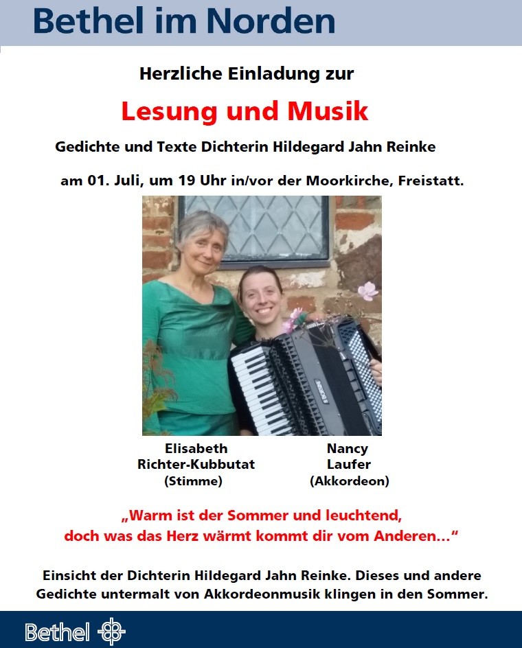 Lesung in der Moorkirche Freistatt mit Musik: Hildegard Jahn Reinke