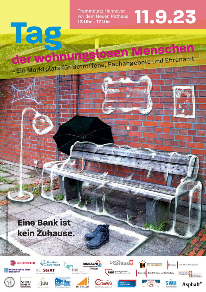 Plakat  zum Aktionstag der wohnungslosen Menschen - Trammplatz Hannover - 11.09.2023