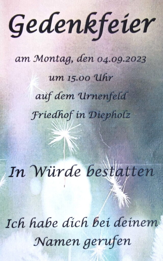 Gedenkfeier am Urnenfeld- auf dem Friedhof in Diepholz - 04.09.2023