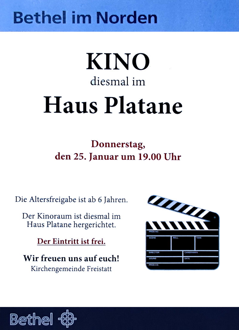 Kino der Moorkirchen-Gemeinde Freistatt - am Do., 25.01.2024 im Haus Platane