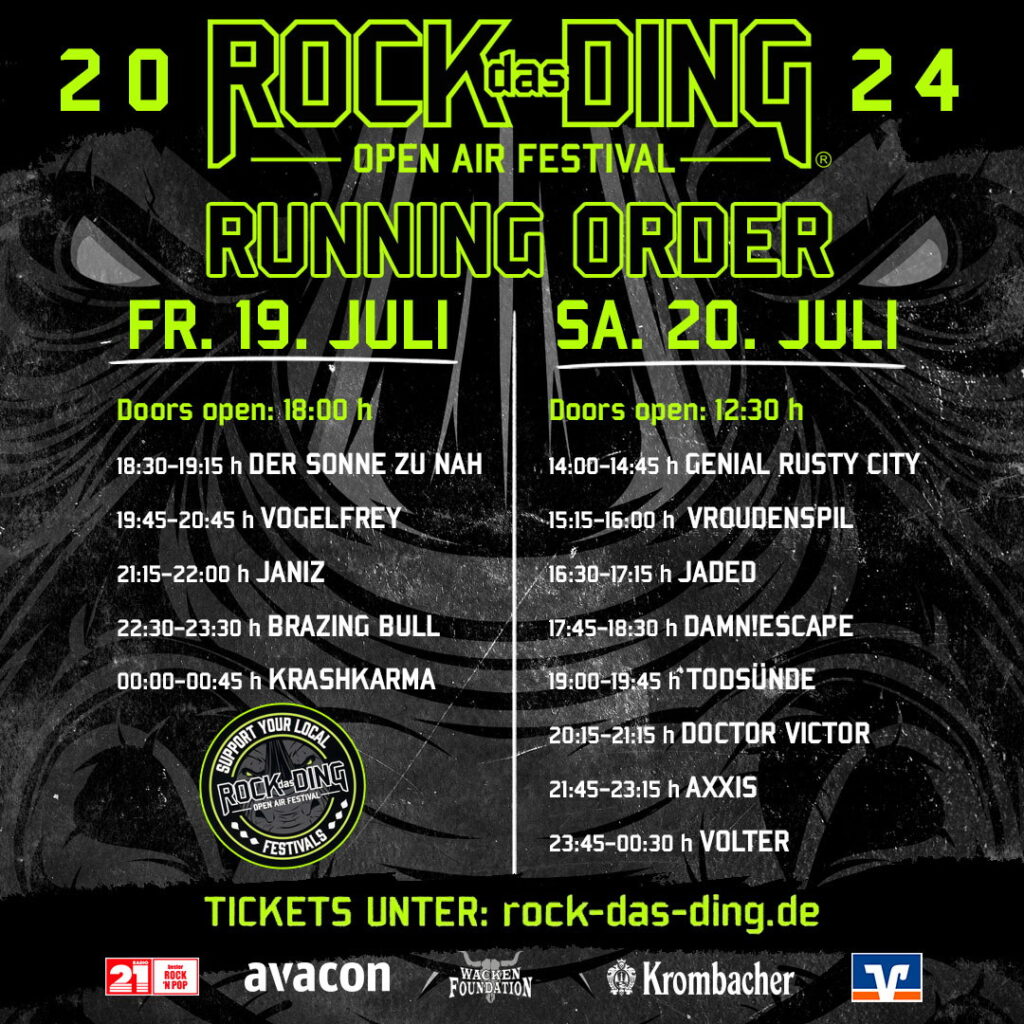 ROCK das DING Open Air Festival -- Running Order