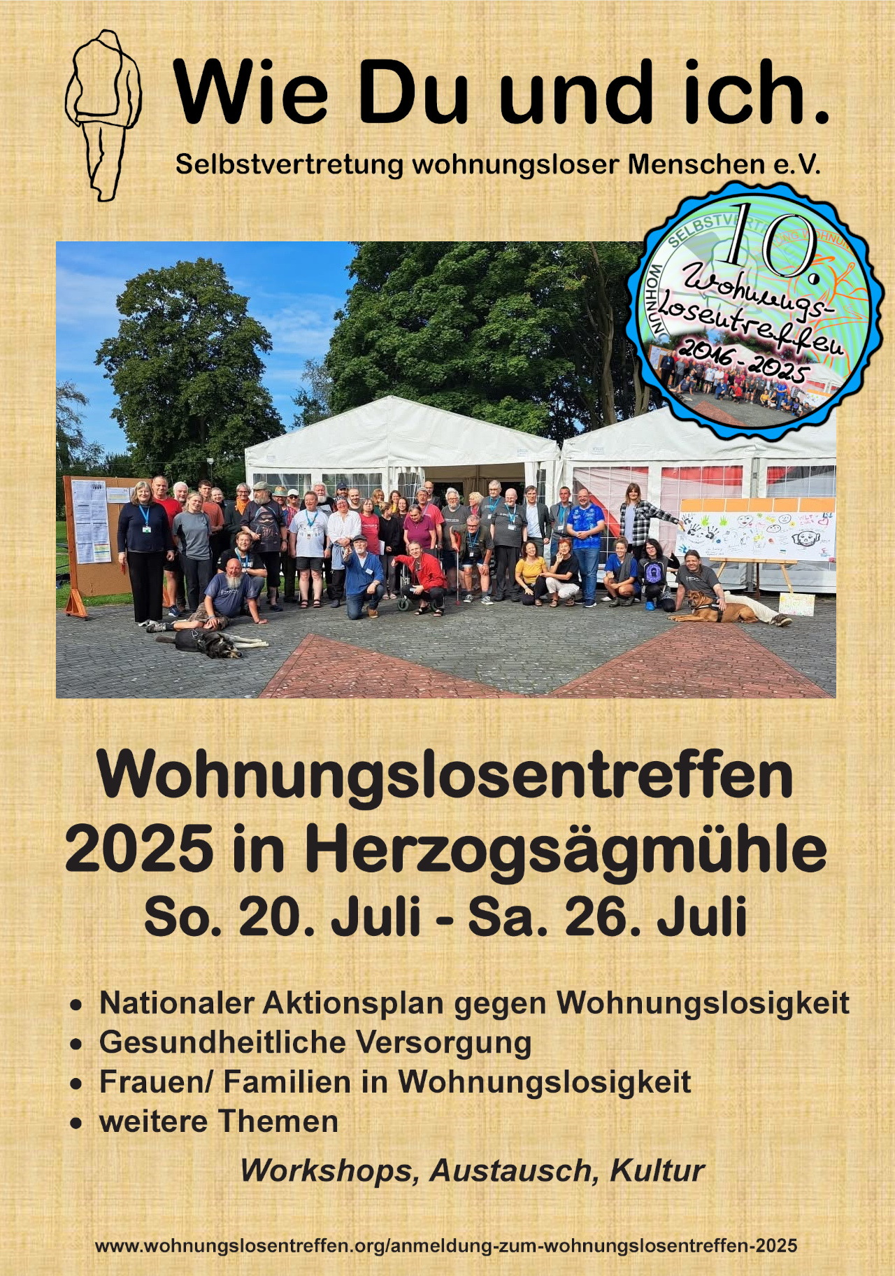 SwM e.V. -- Plakat zum 10. Wohnungslosentreffen Herzogsägmühle 2025