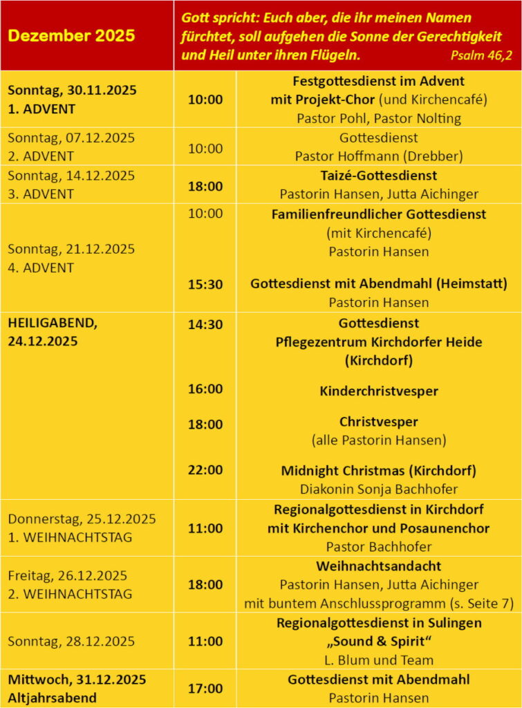 Moorkirche Freistatt - Gottesdienste Dezember 2025